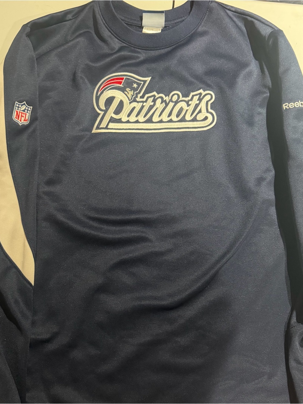 Reebok Navy Patriots Long-Sleeve Performance Pullover